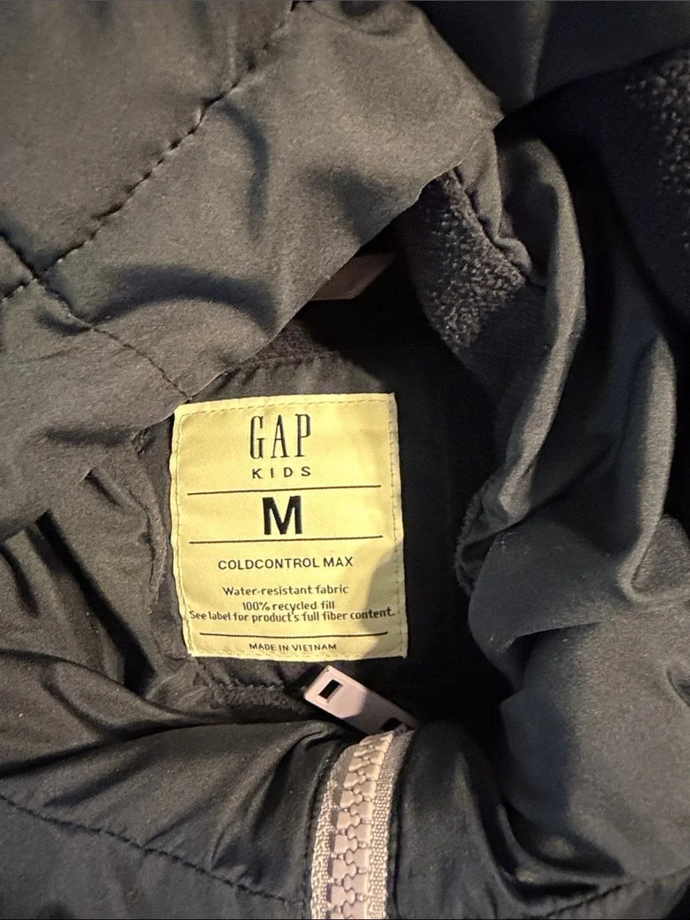 GAP Navy Hooded Puffer Jacket with Light Lavender Zip